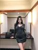 Grey V-Neck Slim Fit Long Sleeve Winter T-Shirt for Women - Waist-Cinching Sexy Style