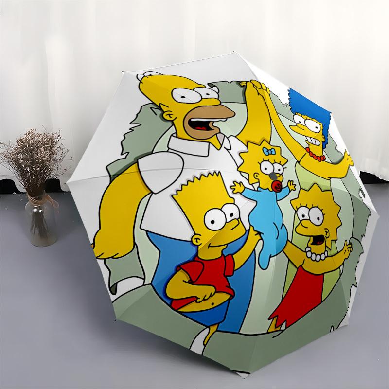 1pc Simpsons Family Automatic Folding Umbrella: Compact 8-rib Design Cartoon Travel Companion for Outdoor, Casual Accessory 8