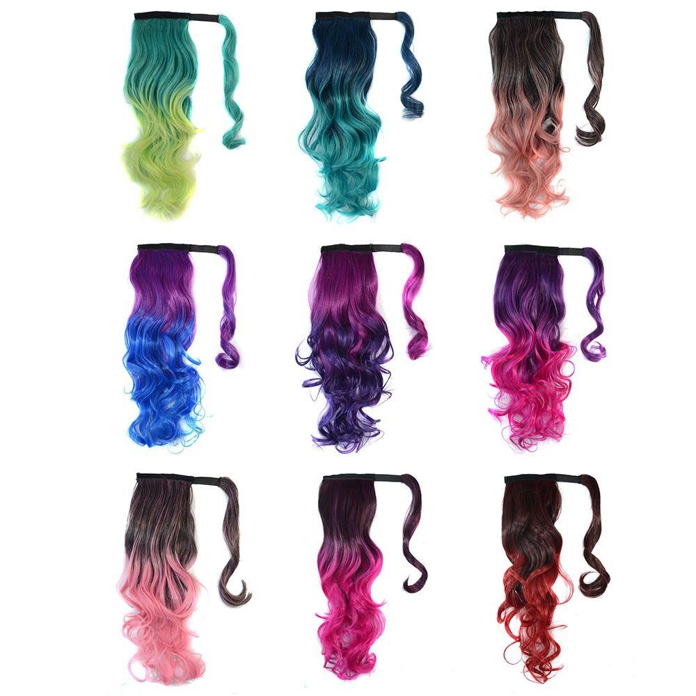 Wavy Ponytail Hair Extension Colored Gradient Hair Piece Fashion Ponytail Wig  Women