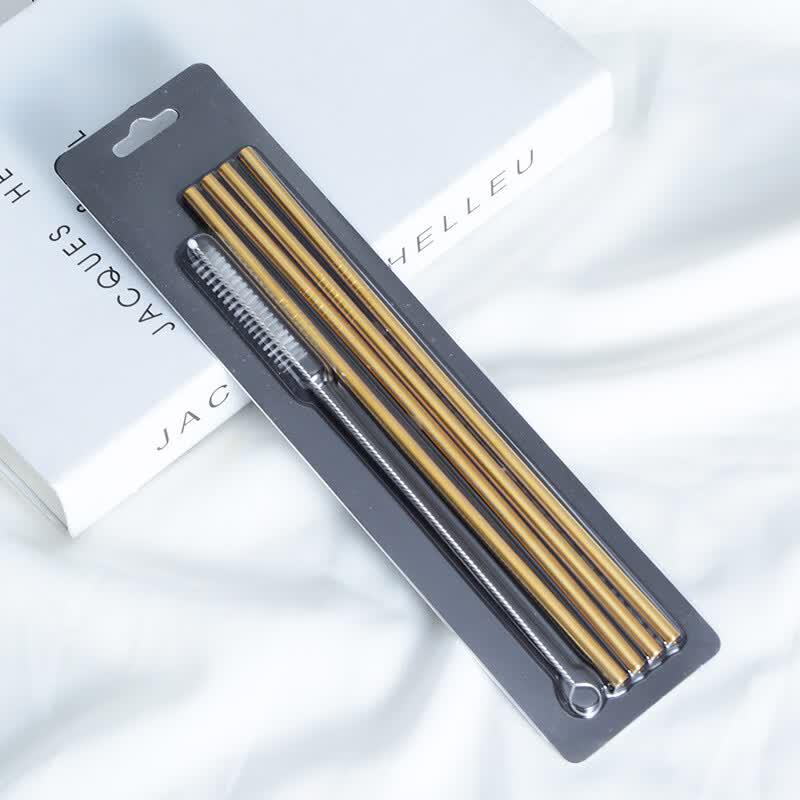 Qianxing Reusable Titanium-Plated Stainless Steel Straw Sets
