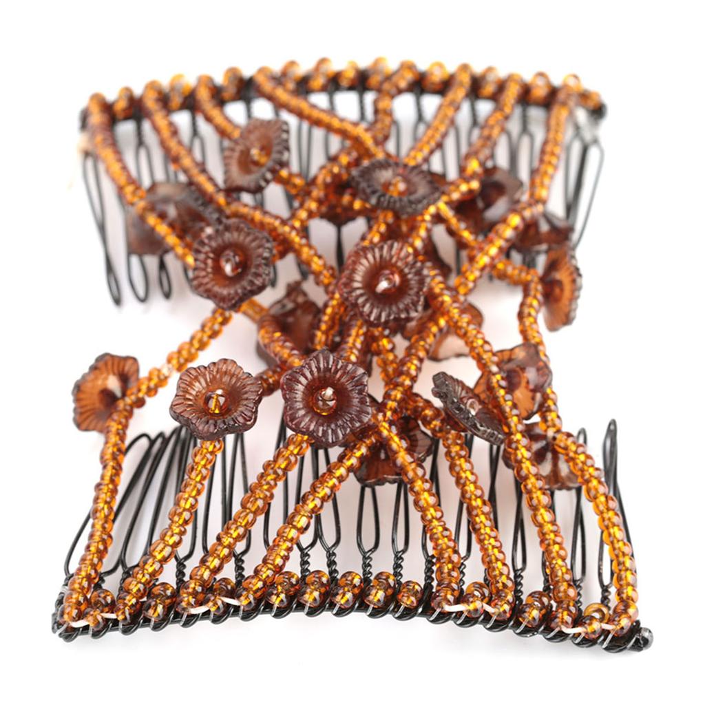 Ladies Party Hair Styling Double Slide Stretchy Flower Beads Clip Hiar Comb Cip