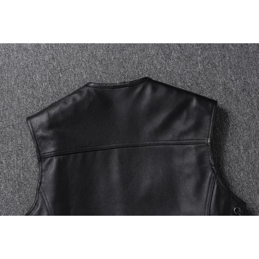 Chinese Size Men Leather Vest 100% Cowhide Motorcycle Vest Biker Leather Vests Moto Leather Waistcoat Asian Size M-6XL M435