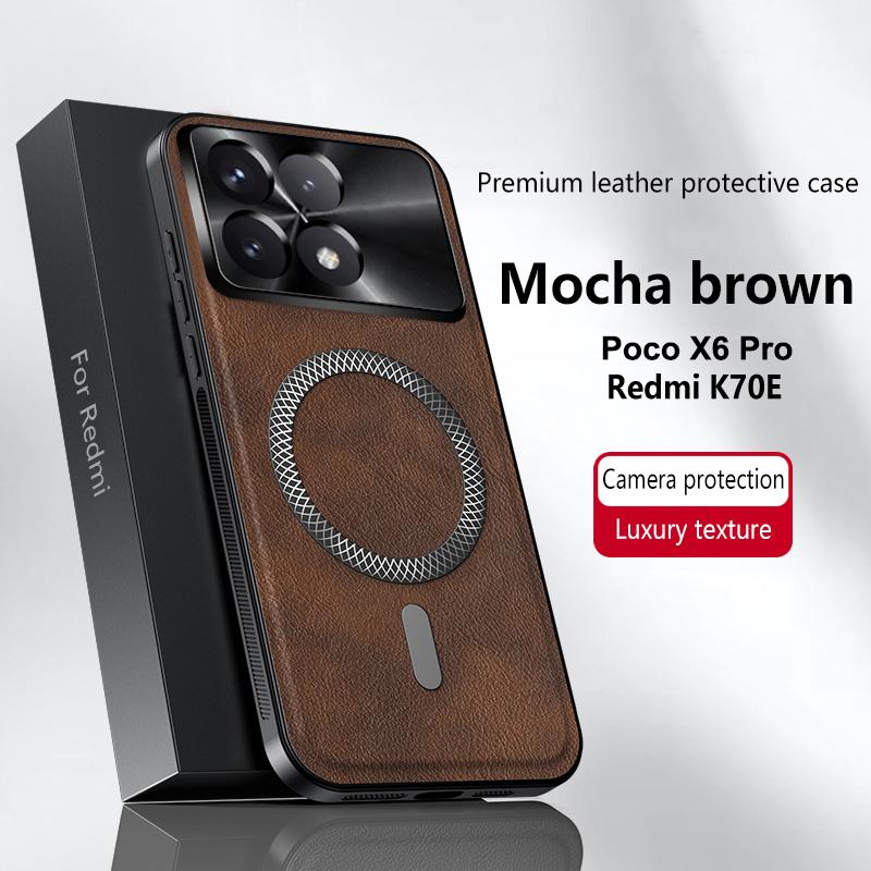 For Redmi K70E Poco X6 Pro Case Magnetic Elegant Leather Wear-Resistant Lens Fully Covered Non-Slip Grip Edge Cover Shell