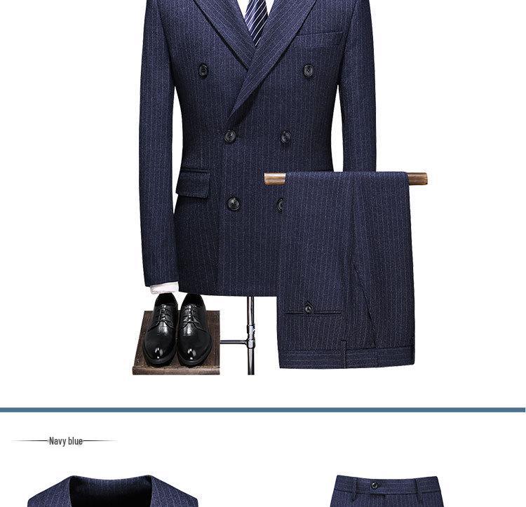 Korean Style Slim Fit Striped Men's Suit Set - Casual Blazer Jacket for Weddings and Professional Wear