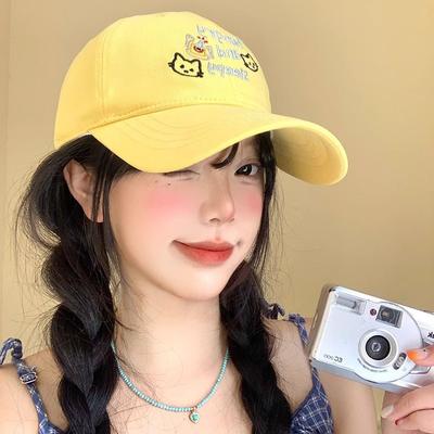 Cat Letter Embroidered Baseball Hat for Women In Spring and Summer Wide Hat Big Brim Big Face Showing Small Duckling Cap Big Head Sun Hat