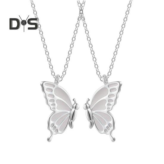 2Pcs/Set Friendship Necklace Meaningful Bright Luster Adjustable Extension Chain Decoration Gift Best Friend BFF Sister Butterfly Pendant Necklace