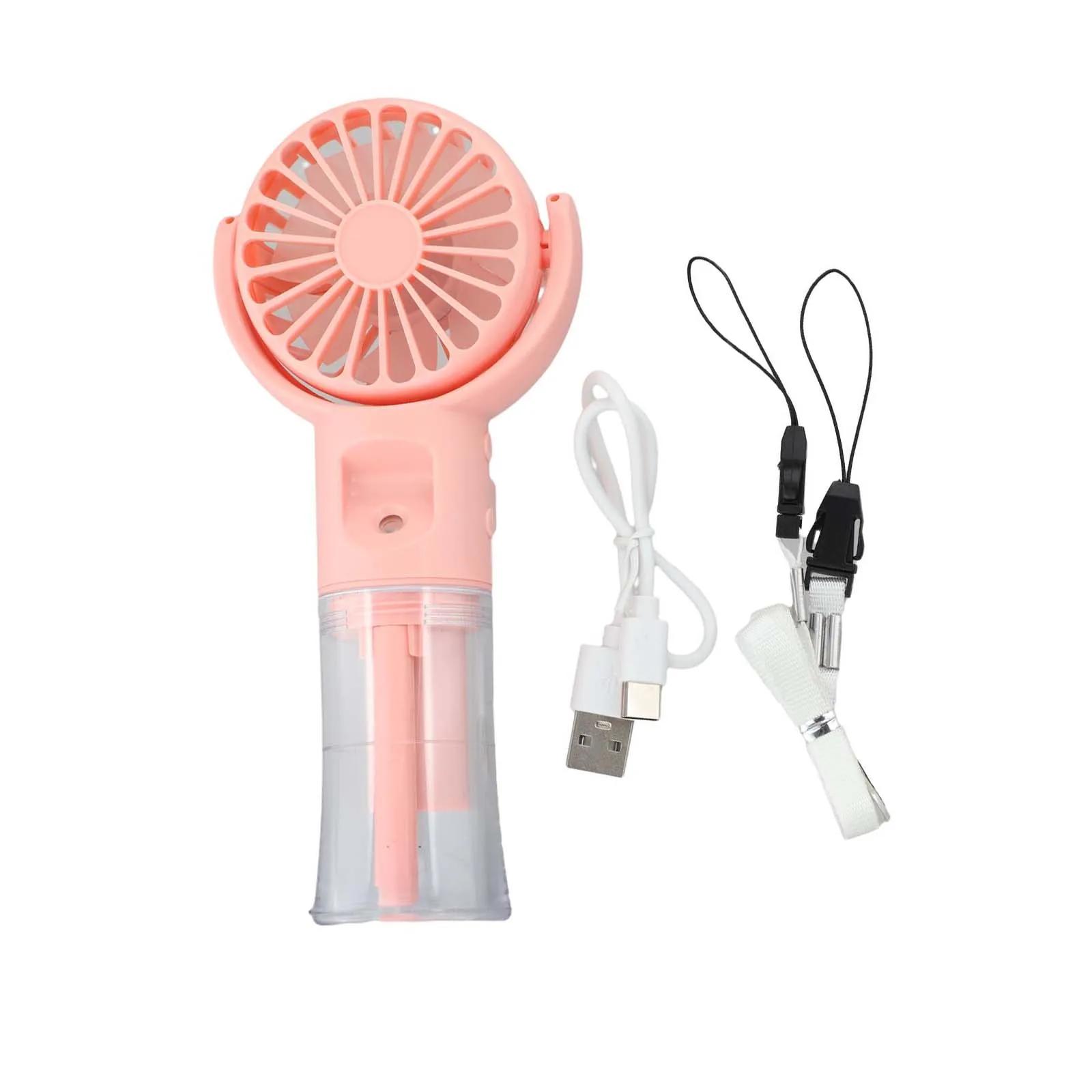 

Мини-вентилятор с распылителем, ручной вентилятор с распылением воды для жаркой погоды, легкий, освежающий туман, аккумулятор 2000 мАч, материал ABS розовый
