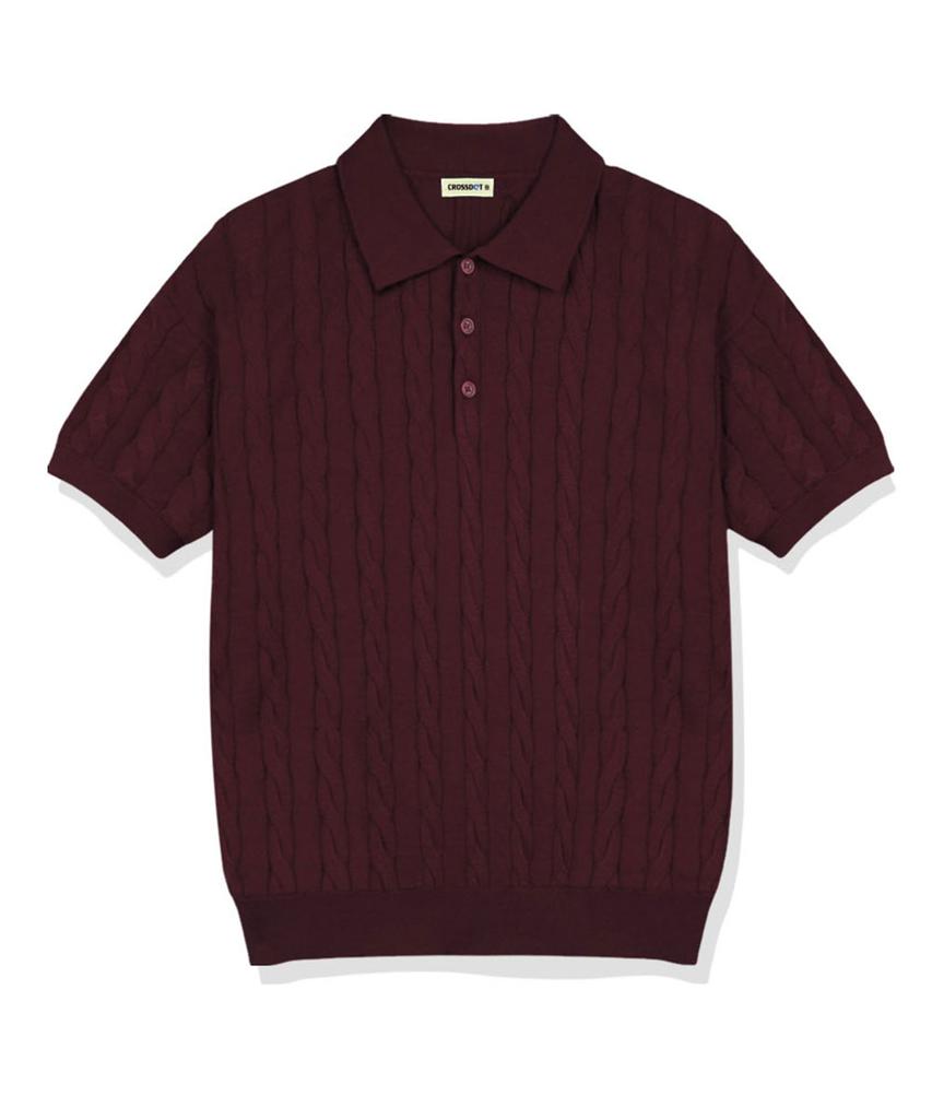 Keuloseudas Sethon Cable Button Collar Short Sleeve Knit 4 Colors [Crsk_0001]