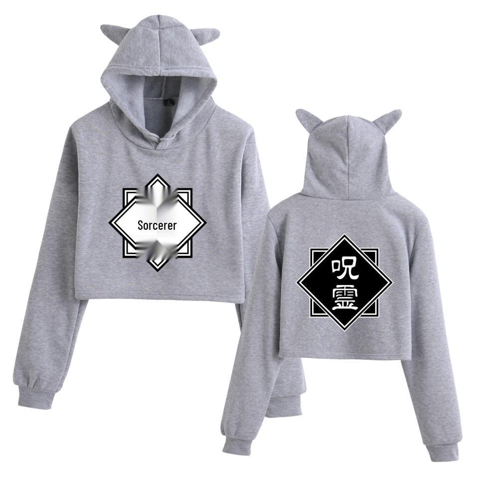 Jujutsu Kaisen Cropped Cat Ear Hoodie for Girls - European & American Anime Style