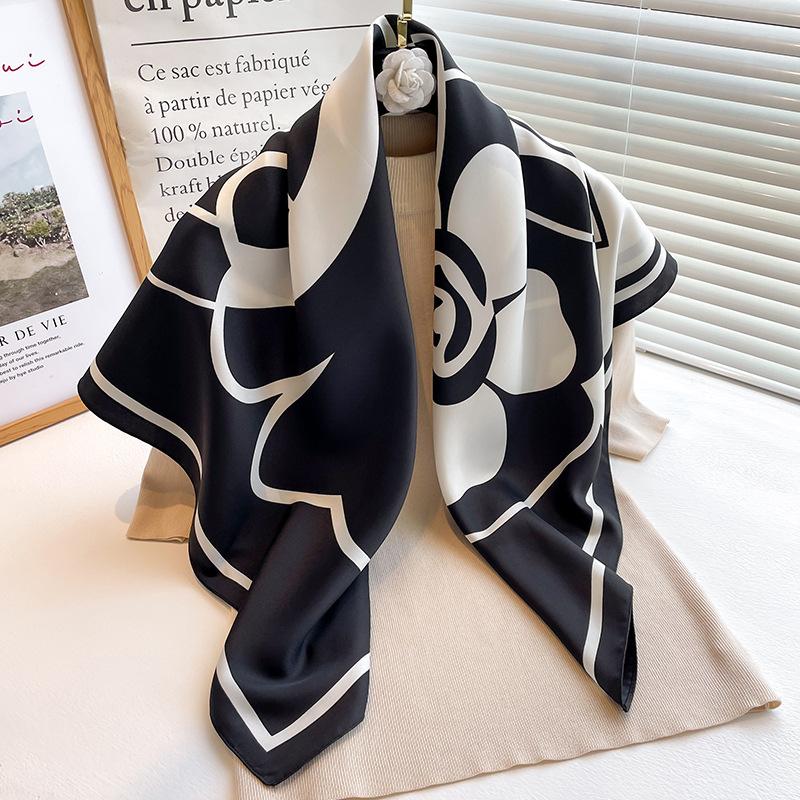 Luxury Women 90x90CM New Twill Satin Big Square Scarf Shawl Floral Printed Design Summer High Quality Ladies Sunscreen Scarves