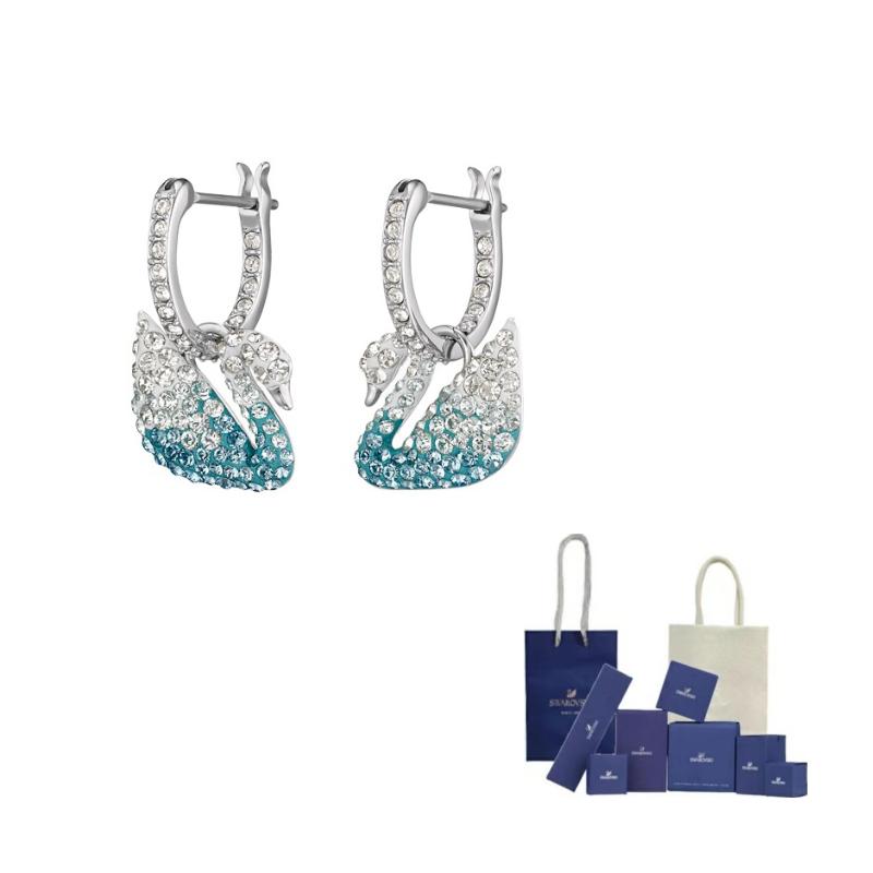 Swarovski Artificial Crystal Earrings Womens Blue One Size-Original Brand Box And Bag синий