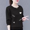Women's Crew Neck Long Sleeve Love Heart Star Print Sweatshirt Loose Casual Lightweight Pullover Top