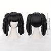 Black Double Braided Ponytail Wig Slant Bangs Spiral Curly Fluffy Layered Glossy Soft Synthetic Cosplay Anime