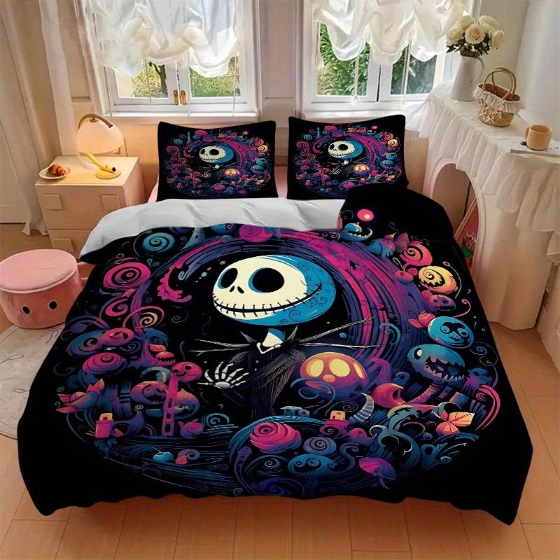 3pcs Fantasy Jack Skellington Bedding Set Includes Quilt Cover and Pillowcases, Suitable for All Seasons B028