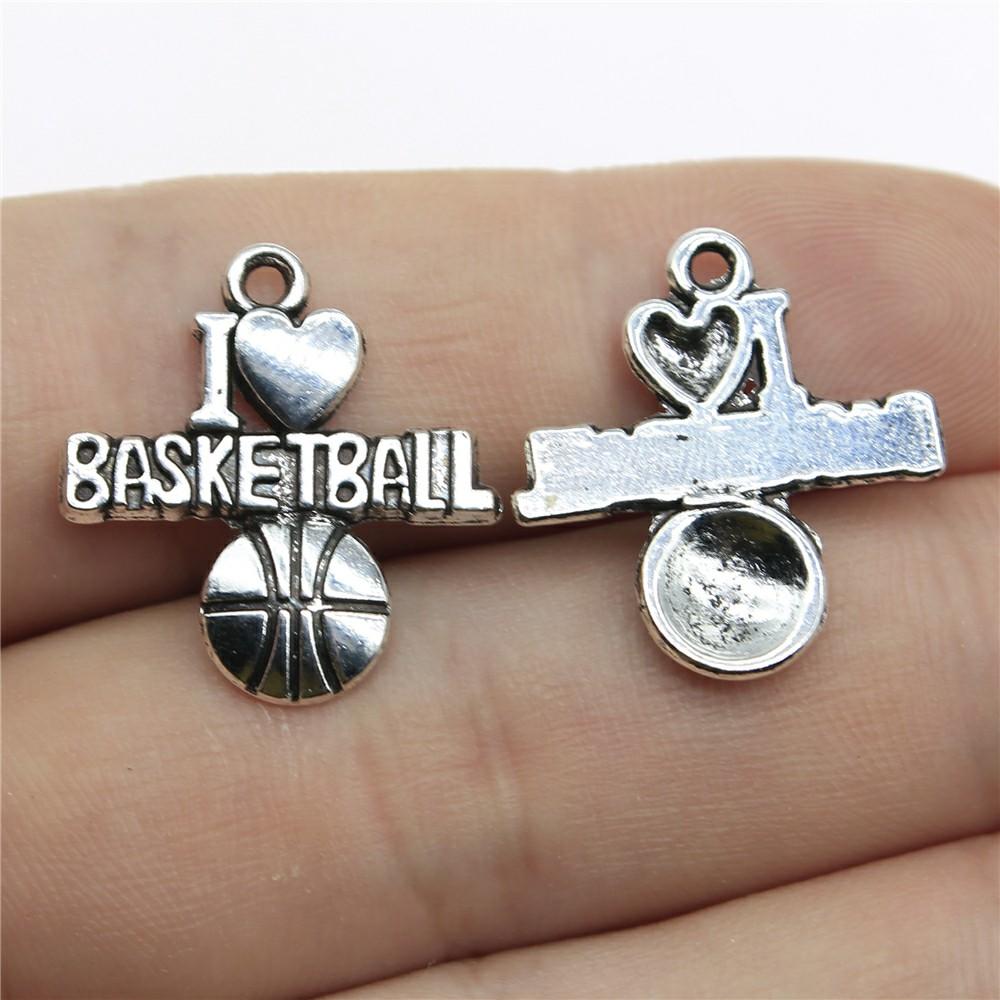 20pcs Charms I Love Sports Antique Silver Color Sport Charm Golf Basketball Baseball Football Volleyball Softball Gym Cheer