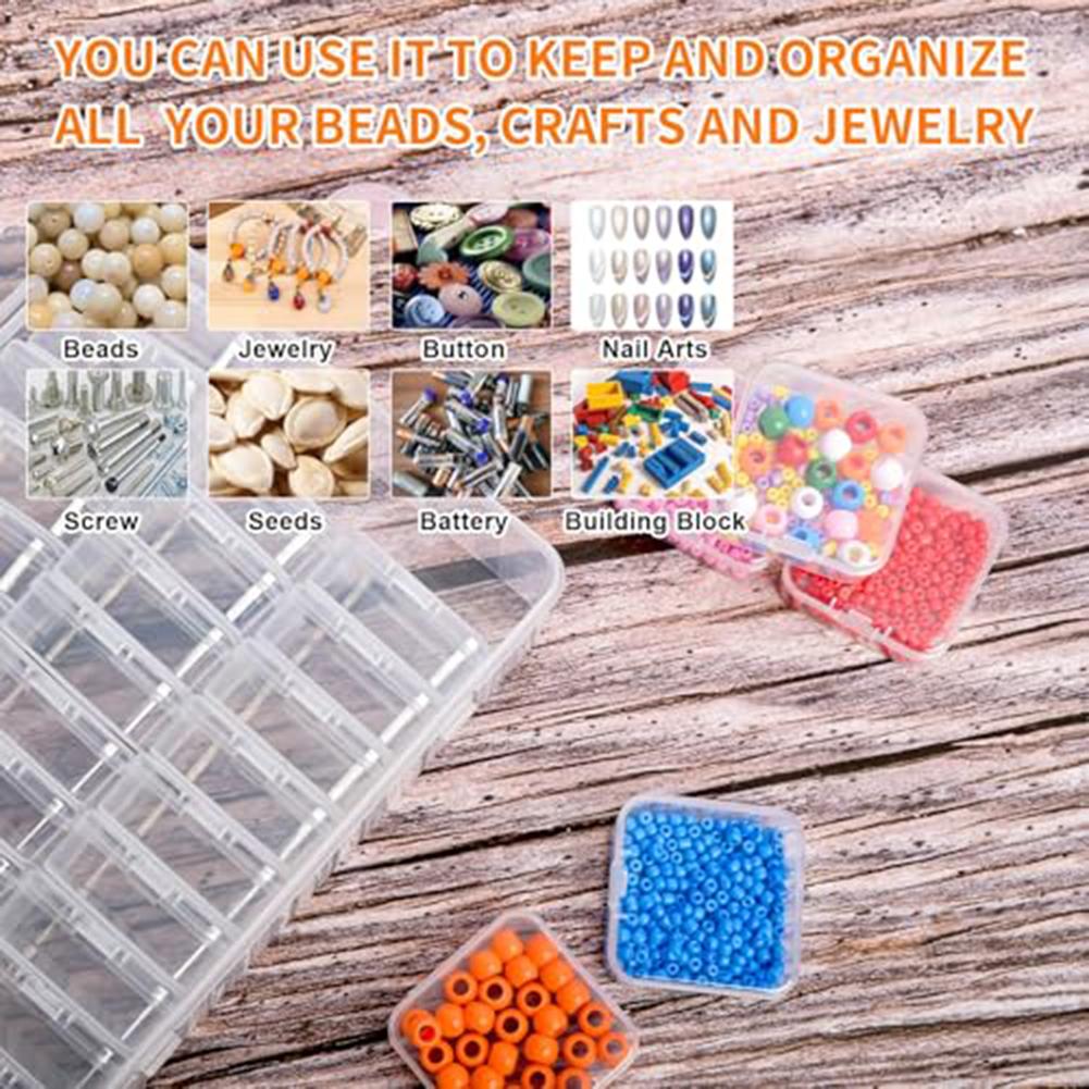 Portable clear bead organizer box with 61 compartments for craft supplies small parts screws and household storage with labels
