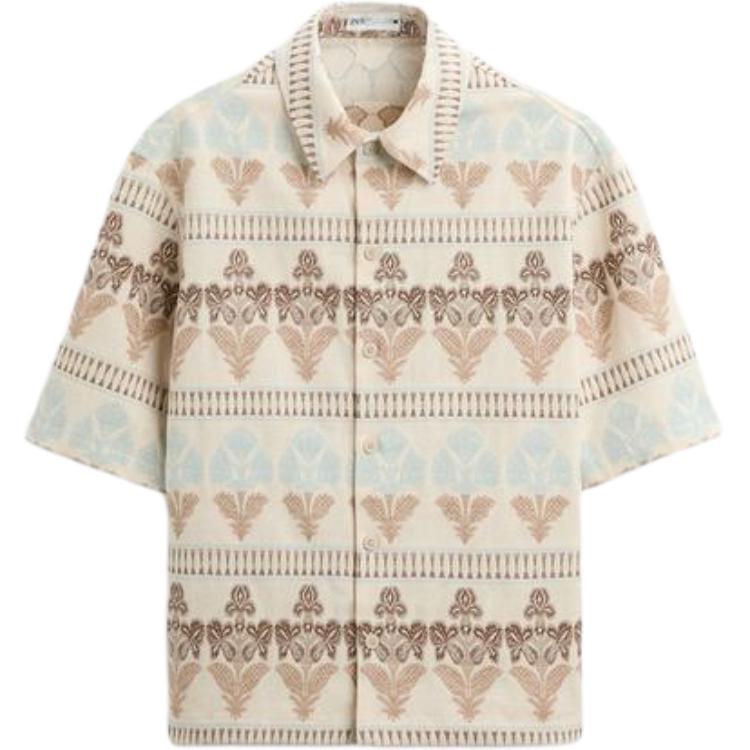 

Zara Button Minimalist Versatile Short Sleeve Shirt Men shirts Beige 5585810-075 XL