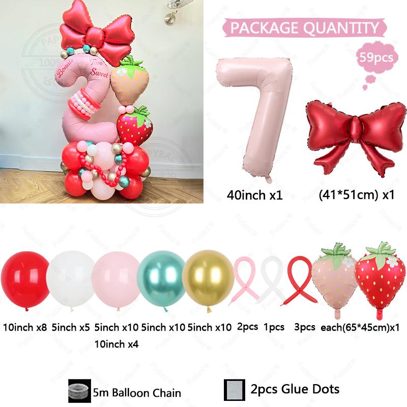 59pcs Strawberry Balloon Garland Set Suitable for Birthday Wedding Anniversary Graduation Ceremony Indoor/outdoor Decorations