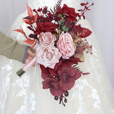 1 Pièce Bouquet de Mariée Lilas Bouquets de Mariage pour Mariée Demoiselle d'Honneur Roses Artificielles Fleurs pour Mariage Rustique Français Vintage Formel Décoration de Maison