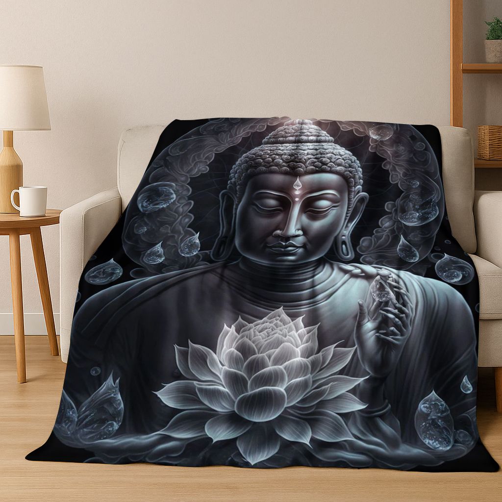 Faith Solemn Buddha Sakyamuni Flower Flannel Blanket,Cozy Soft Throw Blanket for Home Bedroom Bed Sofa Picnic Cover Gift Kids