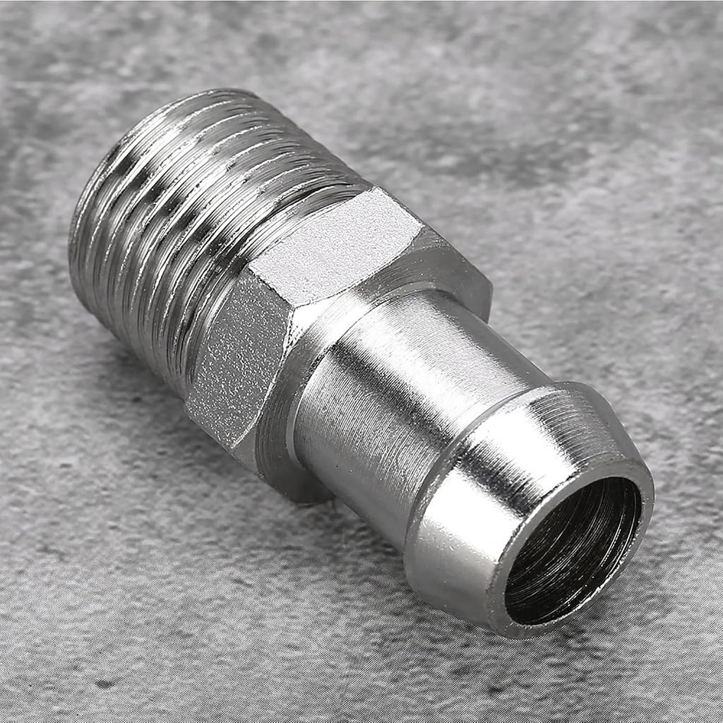 Heater Hose Fitting, Pump Inlet Adapter, 1/2in NPT 5/8in Barb Chrome Metal Fitting Intake Manifold Heater Hose