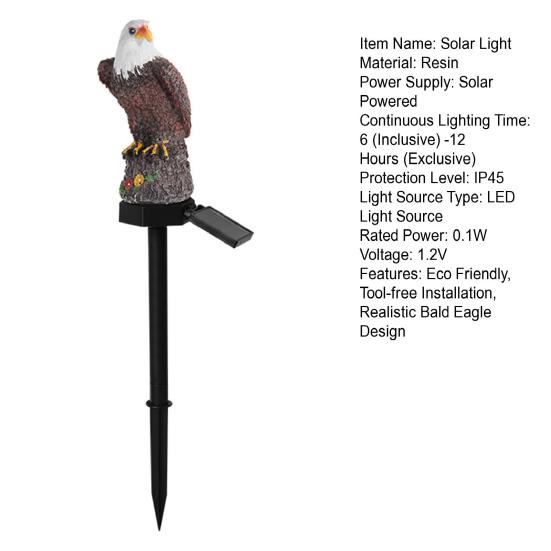 Rustic Wilderness Style Ornaments Eagle Solar Garden Light, Outdoor Waterproof LED Light with Weather Resistant Decor Stake, Bald for Courtyard