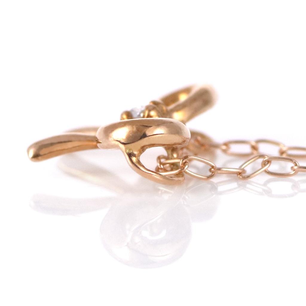 SUEHIRO Ribbon K10 Pink Gold Diamond Pendant Gift Necklace,