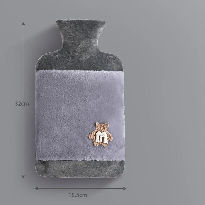 2000ml Plush PVC Water Bottle Bag Water-filling Hot-water Bag for Female Warm Belly Hands and Feet Warmer Water Bag
