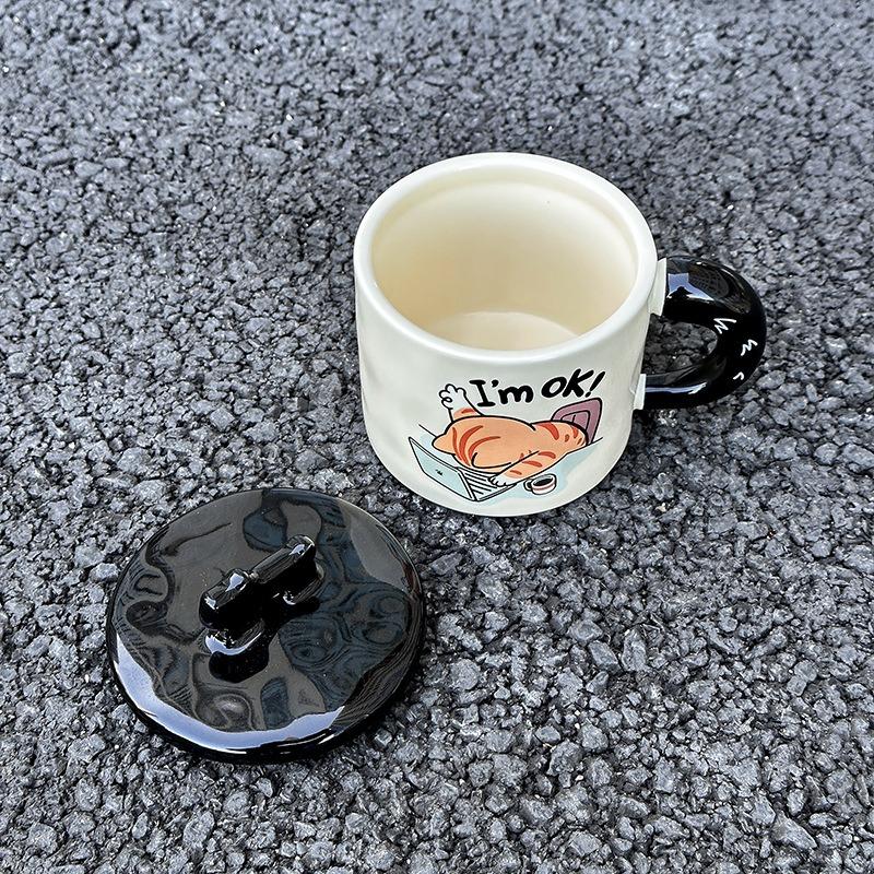 Ceramic mug with lid, girls' girlfriends' creative trend water cup, boys' practical small gift