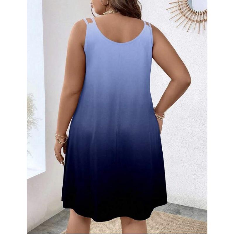 Plus Size Women's Shoulder Strap Dress Summer Round Neck Fashion Gradient Printed Casual Suspender Vest Dresses Women