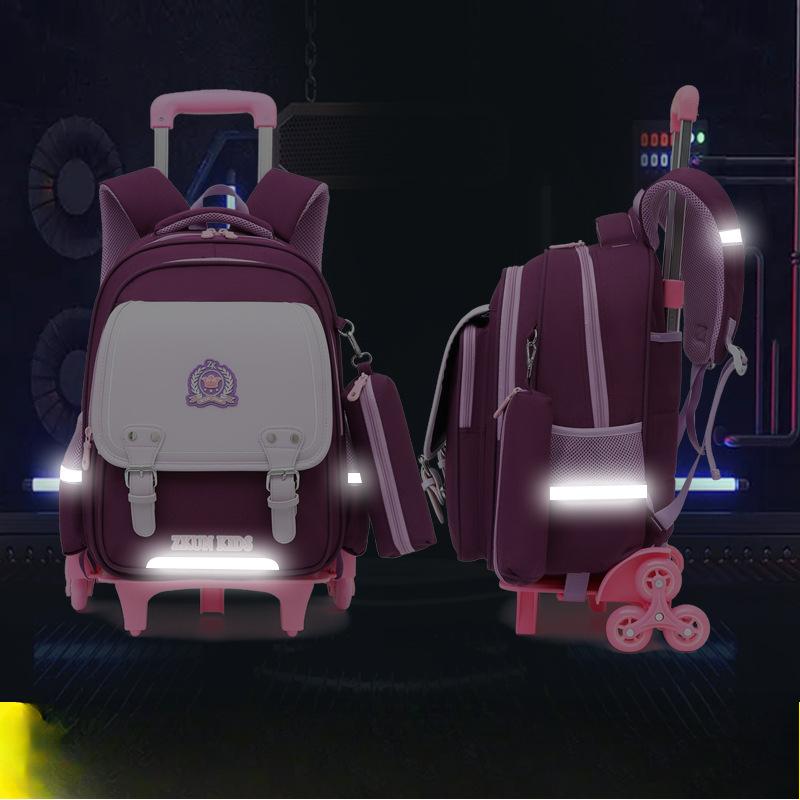 Girls' New Base Climbing Stairs Girls Princess Children's Trolley Schoolbag Primary School Students Burden Reduction Waterproof Backpack