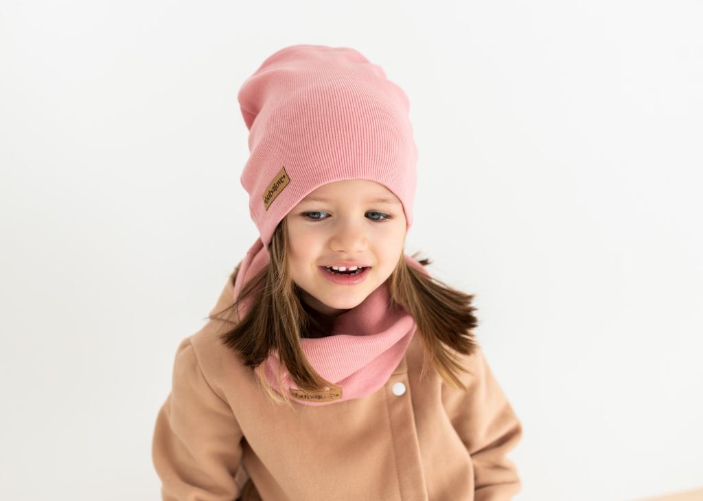 Czapka Komin Komplet Dla Dziewczynki Różowa Wiosenna Przejściowa Peonia 42-48 cm