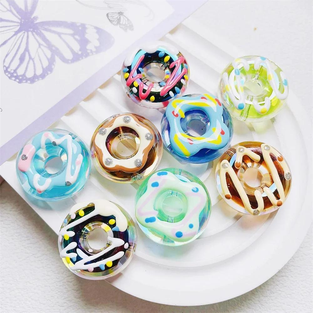 SW27 3Pcs Cute Colored Hand Painted Sweet Donut Meticulous Beads Exquisite Colorful Necklace Bracelet Diy Fashion Trend Beads
