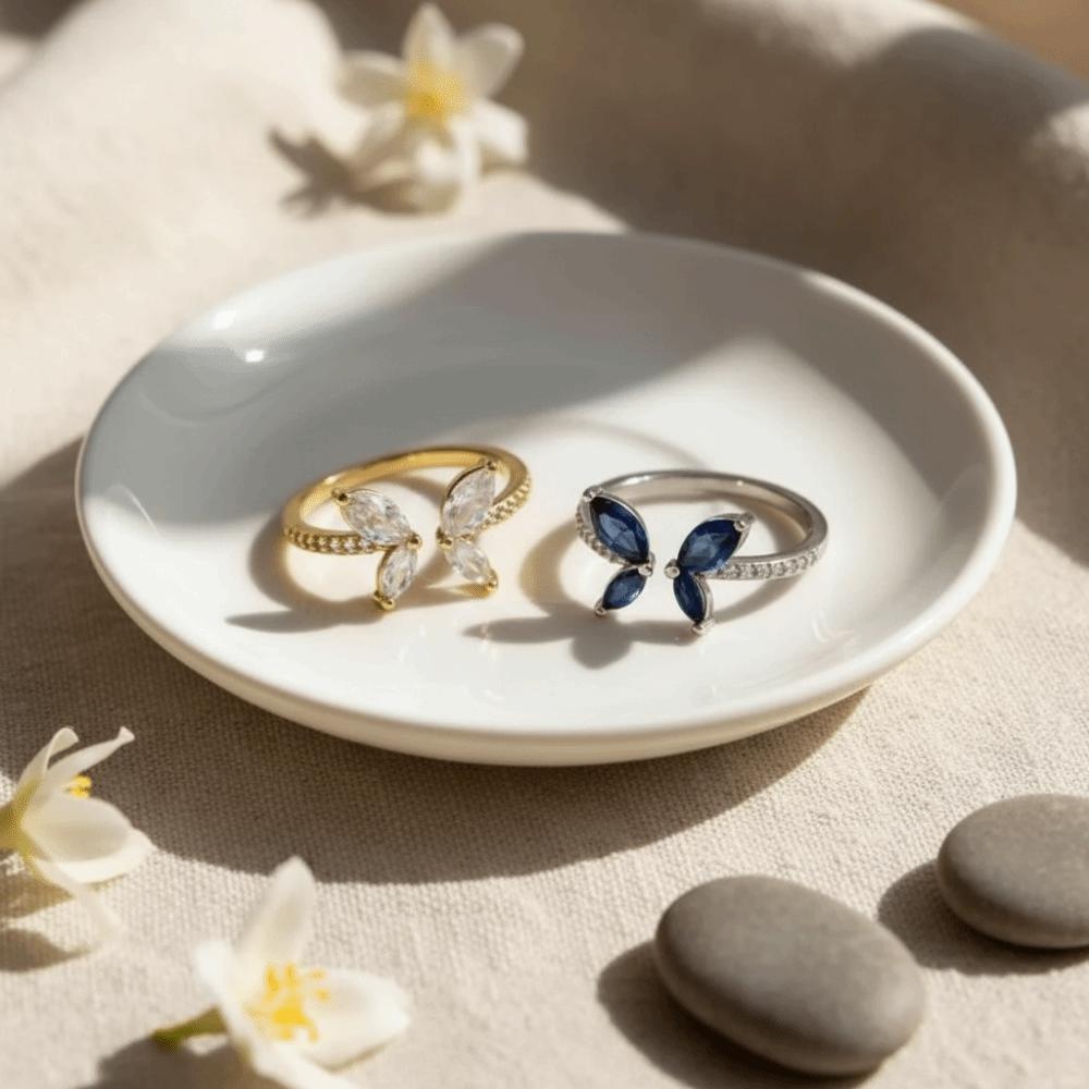 Light Luxury Butterfly Opening Ring Exquisite Crystal Ring Sweet Zircon Butterfly Ring Daily