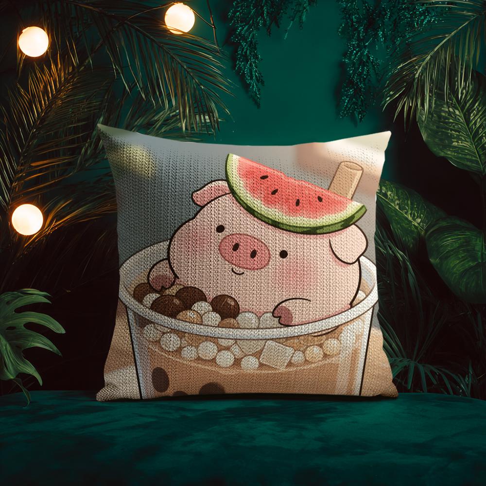 Cute Pig Summer Surprise Cushion Cover Silky elegant Comfort Sofa Bed Invisible zipper Beach pillowcase
