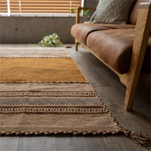 Sayan Sayan Geometric Rug, Indian Kilim, 190x190cm, 2 Tatami Mats, Beige, Indian Cotton