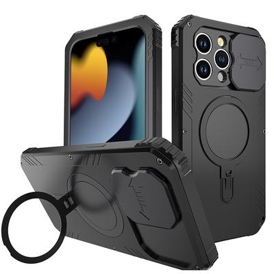 Pouzdro na telefon pro iPhone 15 Pro Max 15 Plus, třívrstvé ochranné sklo, magnetický držák, kovový obal s ochranou proti nárazům a opotřebení