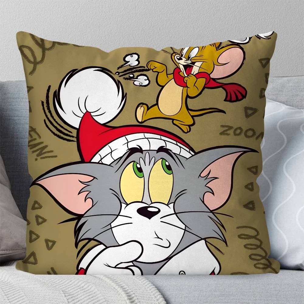 Cartoon T-Tom And J-Jerry Pillow Case Square Pillow Bedroom Sofa Leisure Comfort Cushion Car Living Room Home Decoration