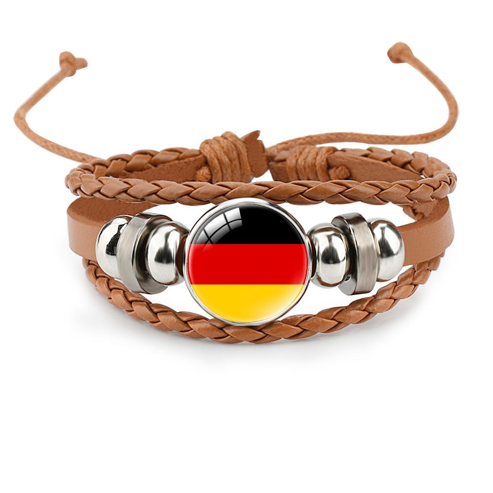 World Cup Leather Bracelet National Flag Soccer Match Souvenir  Adjustable Cowhide Woven Bracelet for Men Women,Sports  Fan Accessories