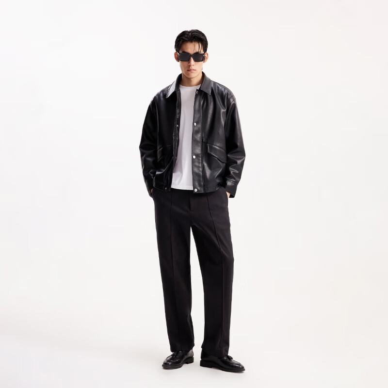 JACK&JONES Men's Fall 2025 Stand Collar Textured Faux Leather Padded Jacket