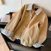 Vintage Contrasting Splicing Plaid Jacket Jacket Women's Autumn Khaki Design Loose Top Others Have Hang Tags