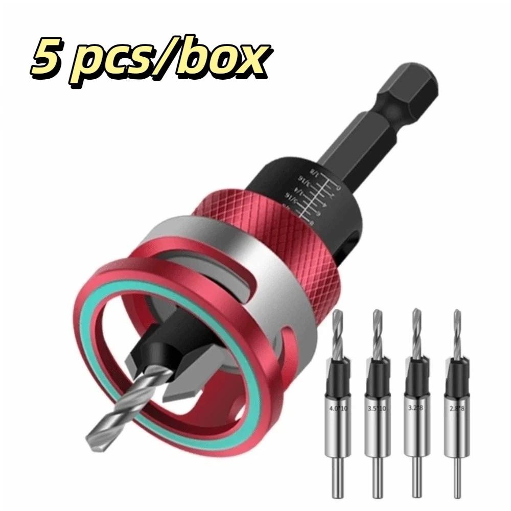 

5pcs/box Adjustable Depth Step Drill Durable Zinc Zinc Alloy Zinc Zinc Alloy Drill Bit Woodworking Applications червоний