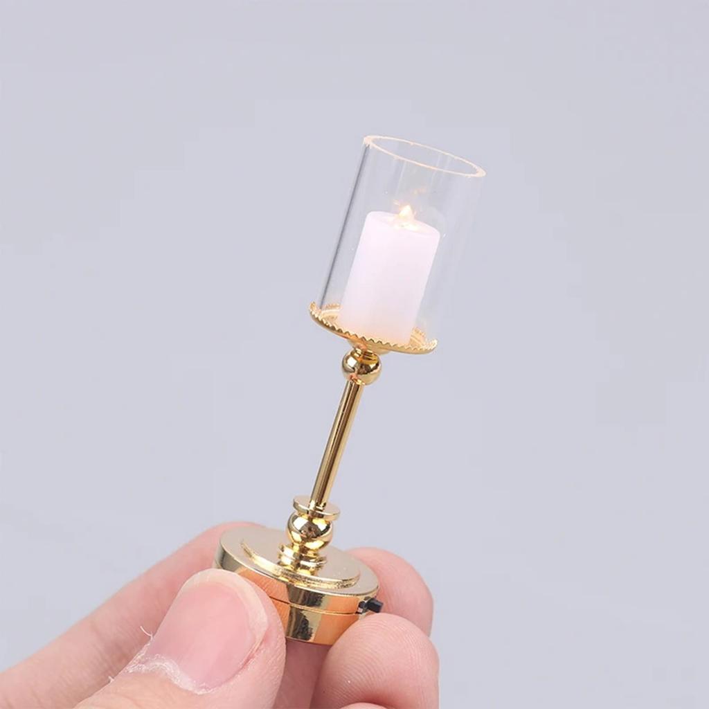 Dollhouse Miniature Table Lamp Set for 1/12 Scale DollHouses with LED Lights and Transparent Shade for Model Display