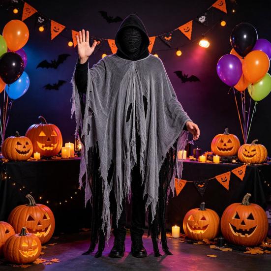 Costum Moartea, Pelerină Înfricoșătoare cu Glugă pentru Halloween, cu Acoperire pentru Cap pentru Adult, Accesoriu Cosplay Medieval, Renascentist