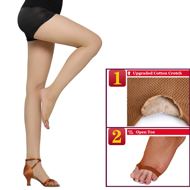 

High Elasticity Mesh Fishnet Pantyhose Women Sexy Hollow Out See Through Open Toe Fingerless Tights For Ballroom & Latin Dance One Size