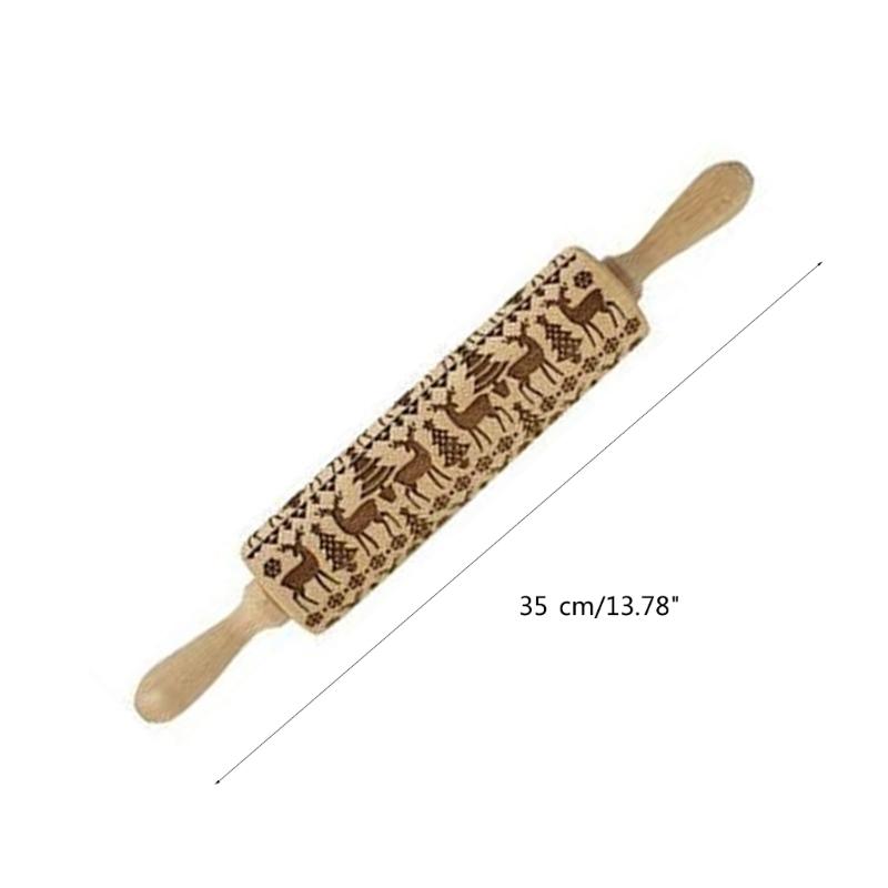652F Christmas Rolling Pin DIY Baking Tool Christmas Theme Rolling Pin for Beautifully Patterned Dough Cookie Biscuit