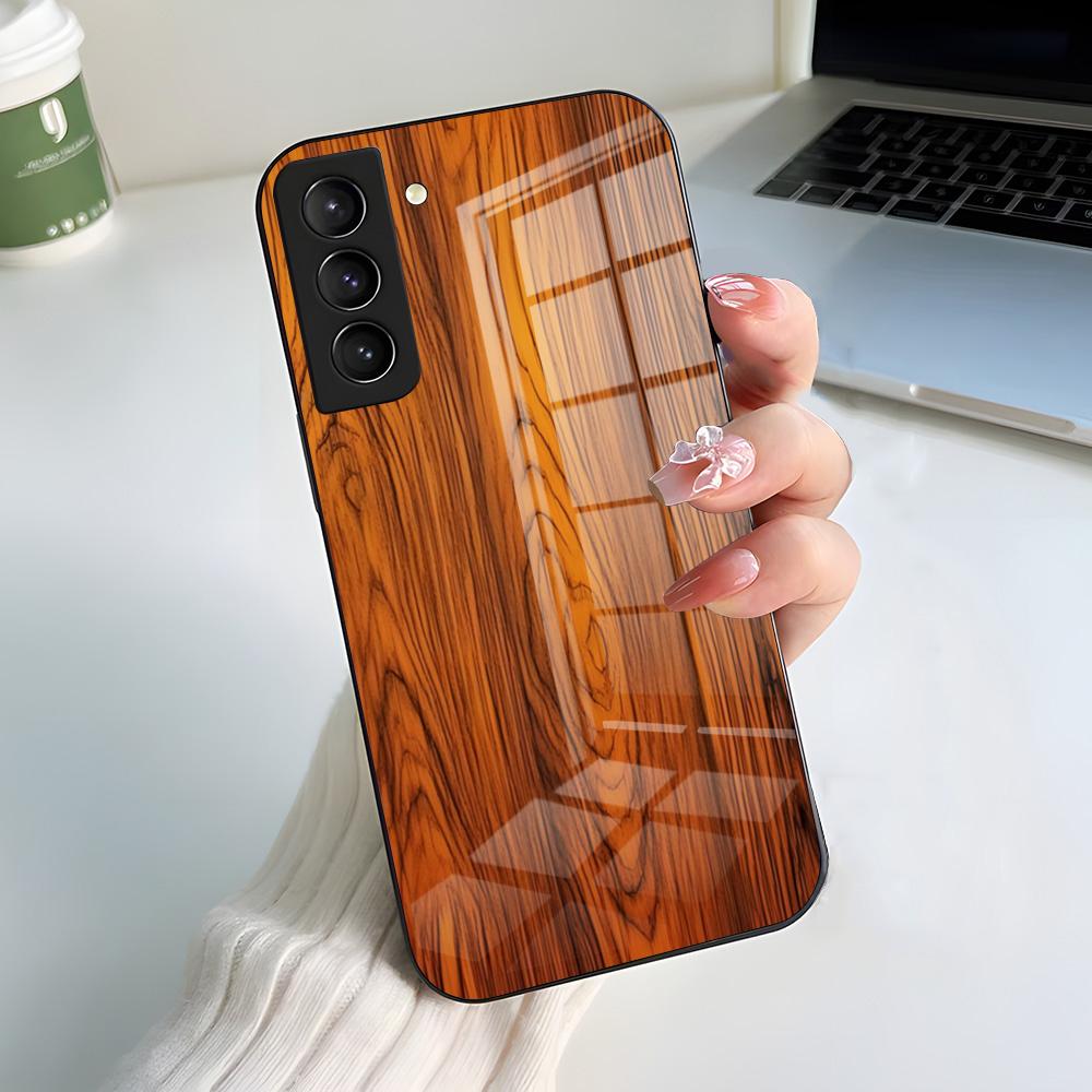 Natural Wood Phone Case For Samsung S26 S25 S24 FE S23 S22 S21 Plus S20 Ultra Note20Ultra Black Glass Cover