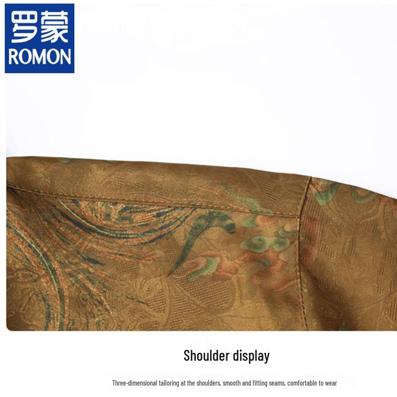 ROMON Men's Chinese Style Floral Short-Sleeve Shirt