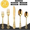 Runfly Gorgeous Retro Royal Gold Stainless Steel 20 Pieces Flatware Set, Golden Silverware Set, Anti-rust Stainless Steel Gold Cutlery Set Utensils