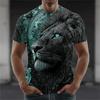 Men's Summer Crew-Neck T-Shirt with Cool Lion Print Casual Short-Sleeve Loose-Fit Pullover Fashionable Street Style for Men